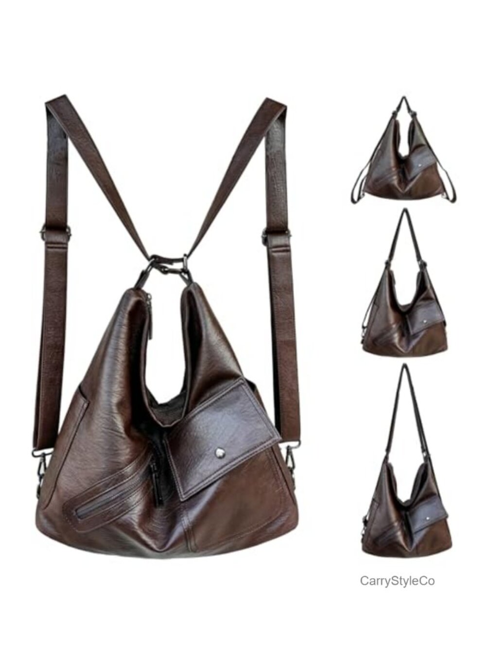 Vegan Leather Convertible Backpack Purse 4-in-1 Handbag Shoulder Bag Women